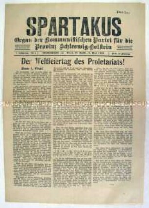 Wochenzeitung der KPD Schleswig Holstein "Spartakus" zum 1. Mai