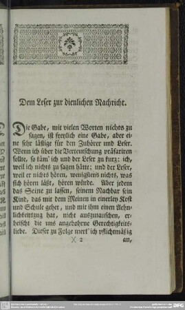 Dem Leser zur dienlichen Nachricht