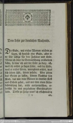 Dem Leser zur dienlichen Nachricht