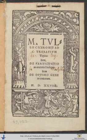 M. TVLLII CICERONIS AD C.TREBATIVM Topica. Item, DE PARTICIPATIOne oratoria Dialogus. Item DE OPTIMO GENEre oratorum.