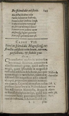 Caput VII. Sitne in splendidis Magnificeq[ue] exstructis ædificiis vita beata, verum, perfectum & stabile gaudium.