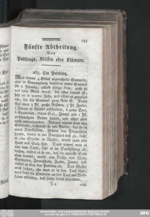 Fünfte Abtheilung. Von Puddings, Klössen oder Klümpen.