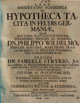 Dissertatio academica de hypotheca tacita in feudis Germaniae