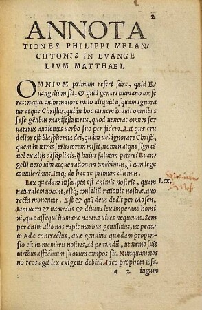 Philippi Melanchthonis In Evangelivm Matthaei Annotationes : Iam Iam In Vsvm Proficientivm In Christo In Lvcem Aeditae