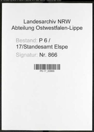 Sterberegister Standesamt Elspe