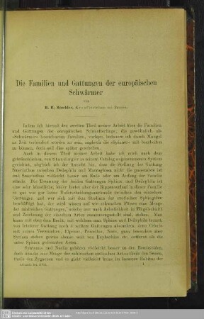 Die Familien und Gattungen der europäischen Schwärmer