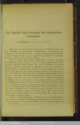 Die Familien und Gattungen der europäischen Schwärmer