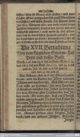 Die XVII. Betrachtung, Von dem kläglichen Sünden-Fall Petri und dessen Busse