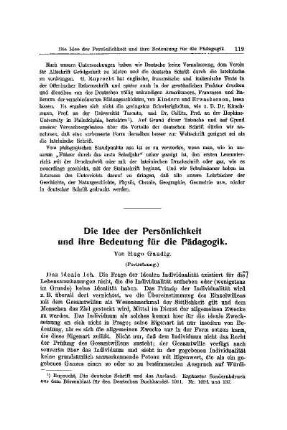 Die Idee der Persönlichkeit und ihre Bedeutung für die Pädagogik : (Fortsetzung)