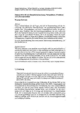 Datenarchive für die Gesprächsforschung : Perspektiven, Probleme und Lösungsansätze