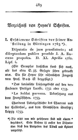 Verzeichniß von Heyne's Schriften