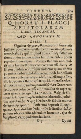 Q. Horatii Flacci Epistolarum Liber Secundus.