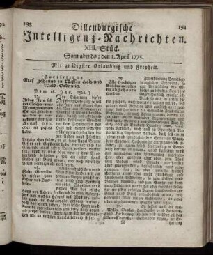 Sonnabends: den 1. April 1775.
