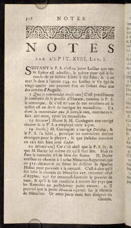 518-519, Notes sur l'Epit. XVIII.