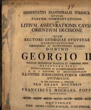 Dissertatio Inavgvralis Ivridica Sistens Partem Commentationis De Litivm Assecvrationis Cavsa Orientivm Decisione