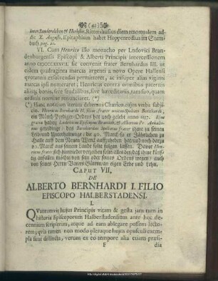 Caput VII. De Alberto Bernhardi I. Filio Episcopo Halberstadensi