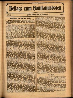 Zweite Ausgabe vom Sonntag, den 20. November 1904.