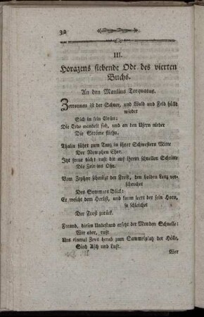 III. Horazens siebende Ode des vierten Buchs.