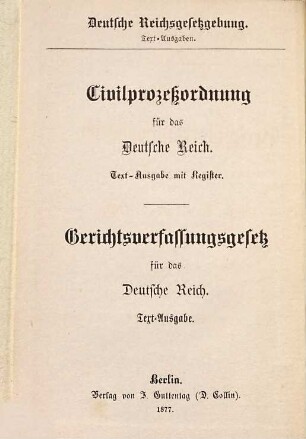 Civilprozeßordnung für das Deutsche Reich : Text-Ausgabe mit Register