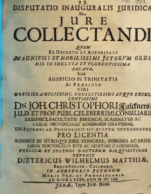 Disputatio inauguralis iuridica De iure collectandi