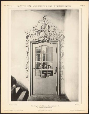 Essighaus, Bremen: Innenansicht Tür Rokokosaal (aus: Blätter für Architektur und Kunsthandwerk, 12. Jg., 1899, Tafel 100)