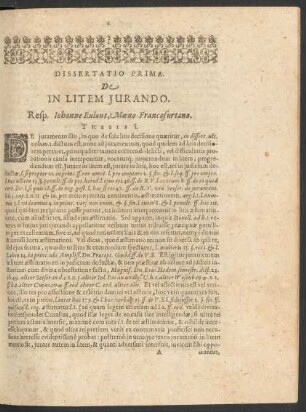 Dissertatio Prima. De In Litem Iurando.