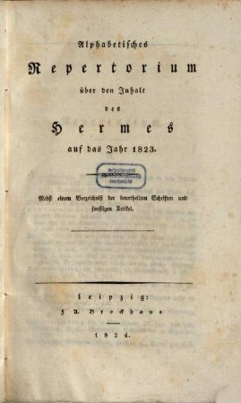 Hermes oder kritisches Jahrbuch der Literatur. 1823, Register