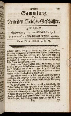 49tes Stuck. Schwabach, den 10. November, 1758.