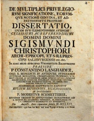 De multiplici privilegiorum significatione, eorumque notione genuina ... diss.