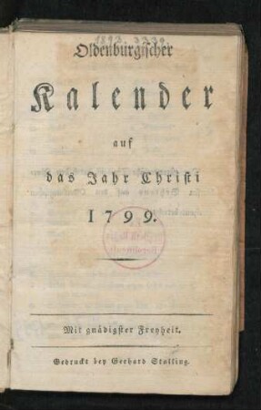 1799: Oldenburgischer Kalender