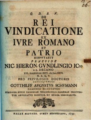 De rei vindicatione ex iure Romano et patrio