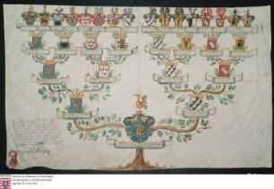 Ahnenprobe des Friedrich Ludwig und Johann August v. Wurmb. - ausgefertigt 1744 Mai 27 und 1749 August 5, Pergament