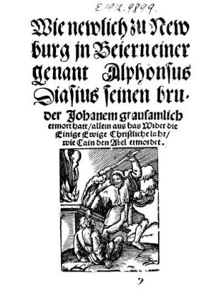 Wie newlich zu Newburg jn Beiern einer genant Alphonsus Diasius seinen bruder Johanem, grausamlich ermort hatt, alleine aus has Wider die Einige Ewige Christliche lahr, wie Cain den Abel ermordet