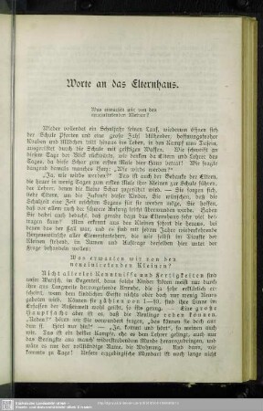 Worte an das Elternhaus