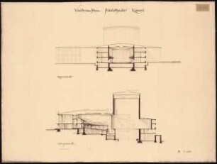 Staatstheater Kassel: (Lichtpause von Inv.Nr. 35772): Längsschnitt Querschnitt 1:200