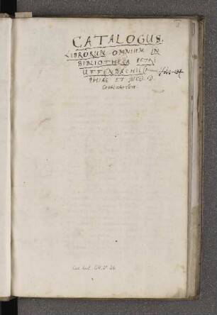 [Peter Uffenbach Catalogus librorum] : Cod. hist. litt. : 2° : 26