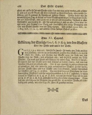 Das XI. Capitel. Erklärung der Sprüche Gen. I, 6.7.8.9. von den Wassern über der Veste und unter der Veste.