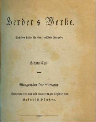 Herders Werke. 6, Morgenländische Literatur