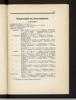 Kriegsrangliste des Franz-Regiments