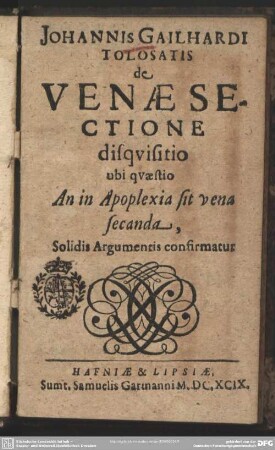 de venae sectione Disquisitio