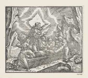 Gott begräbt Moses, aus: Martin Luther, "Biblia dat ys: De gantze Hilige Schrifft", Hans Walter, Magdeburg 1545