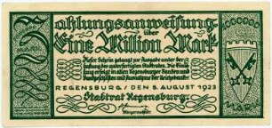 Geldschein / Notgeld, 1 Million Mark, 8.8.1923