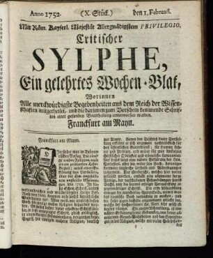 (X. Stück.) den 1. Februari. Anno 1752.