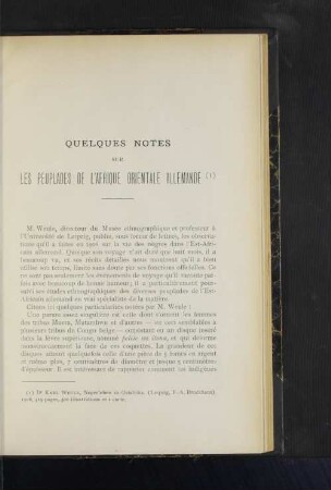 Quelques notes sur les peuplades de l´Afrique orientale allemande