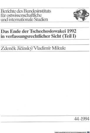 Das Ende der Tschechoslowakei 1992 in verfassungsrechtlicher Sicht, 1