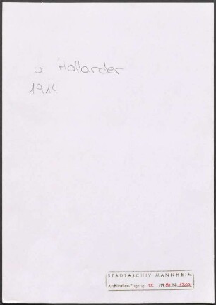 Hollander, [Eduard von], Mannheim, an Wichert