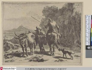 [Der reitende und stehende Hirt; Standing herd chatting with a mounted herd]