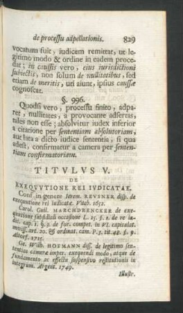 Titulus V. De Exequutione Rei Iudicatae.