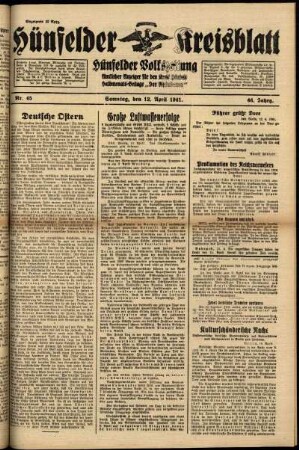 Ausgabe vom Samstag, den 12. April 1941.
