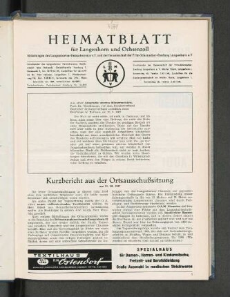Kurzbericht aus der Ortsausschußsitzung am 11.12.1967